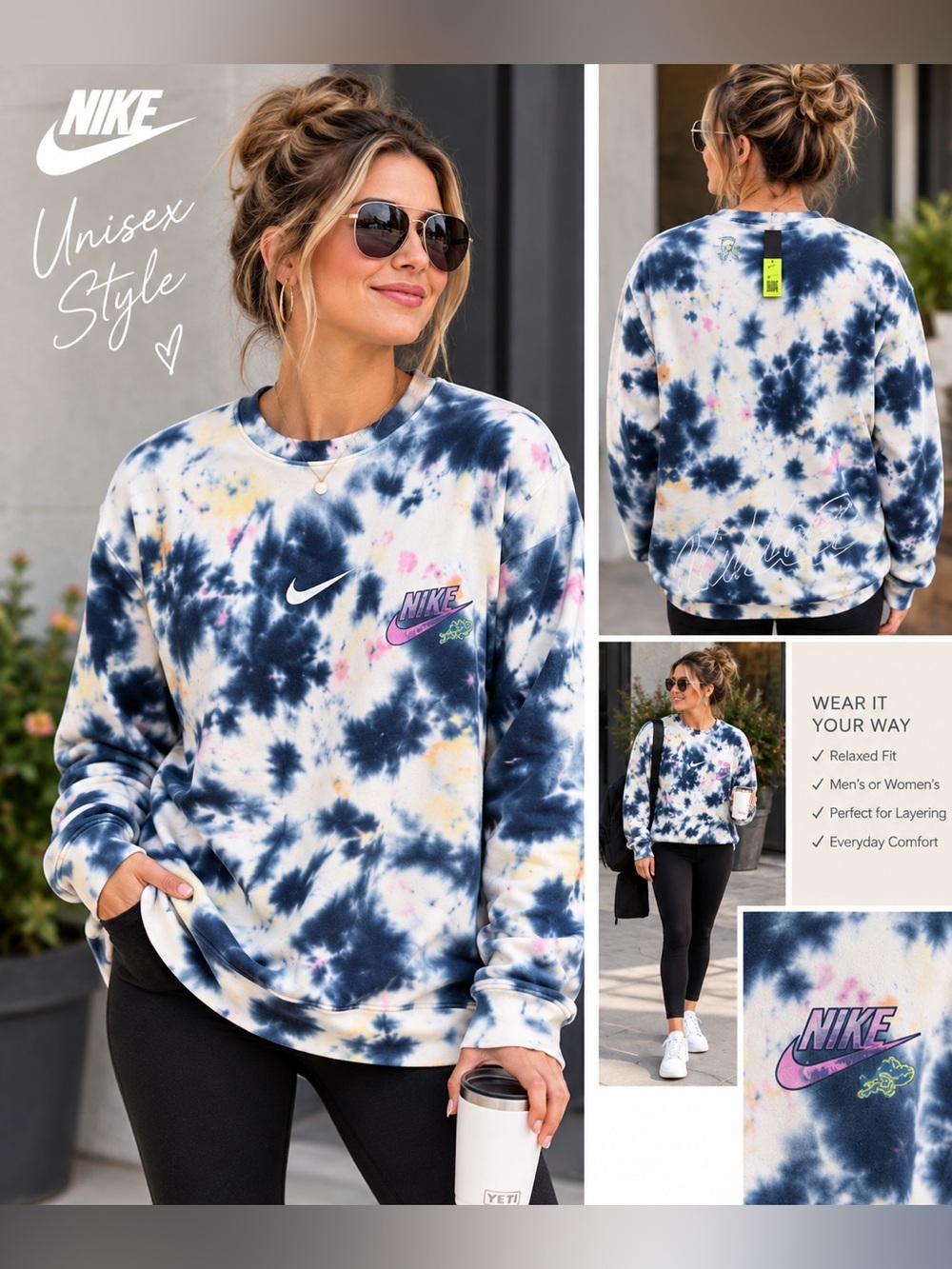 Nike Sportswear Club Tie Dye French Terry Crewneck Sweatshirt- size L
